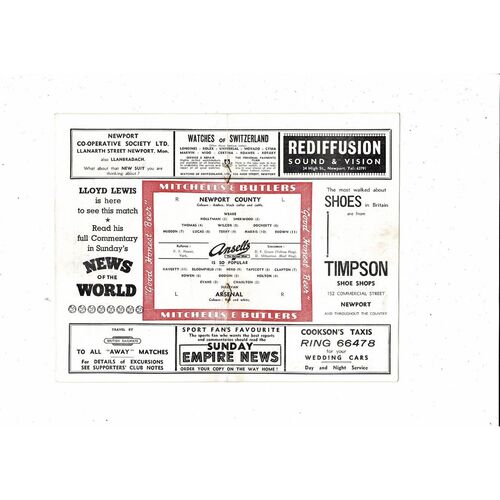 1956/57 Newport County v Arsenal FA Cup Football Programme