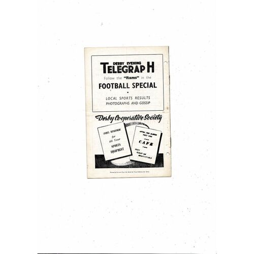 1956/57 Derby County v Gateshead Football Programme