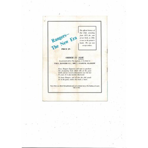 Rangers v Arsenal Friendly Football Programme 1966/67