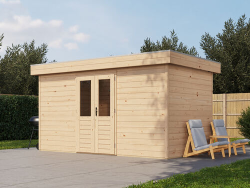 4.2mtr x 2.4mtr 44mm walled Flat Roof Cabin
