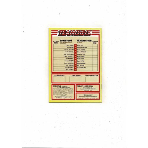 1982/83 Brentford v Huddersfield Town Football Programme