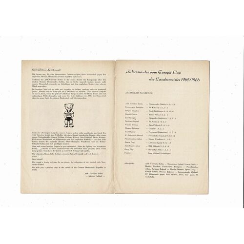 ASK Vorwarts Berlin v Manchester United European Cup Football Programme 1965/66