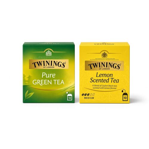 Twinings of London Lemon Scented Tea or Pure Green Tea - 10 Bags 20g