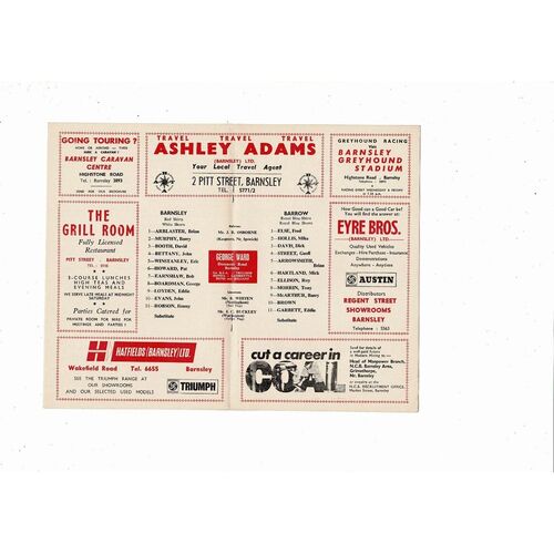 1969/70 Barnsley v Barrow Football Programme