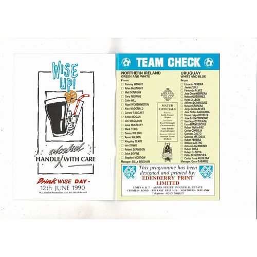 1990 Northern Ireland v Uruguay Football Programme