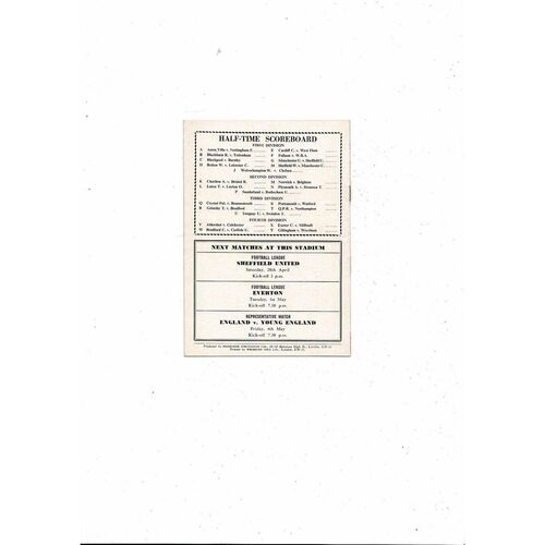 1961/62 Arsenal v Ipswich Town Football Programme