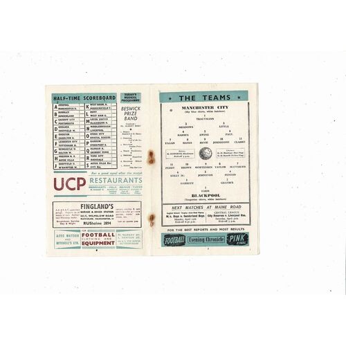 1954/55 Manchester City v Blackpool Football Programme