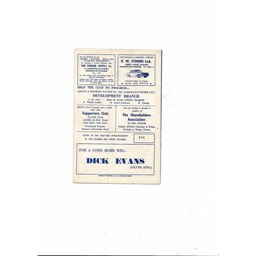 1964/65 Barrow v Southport Football Programme