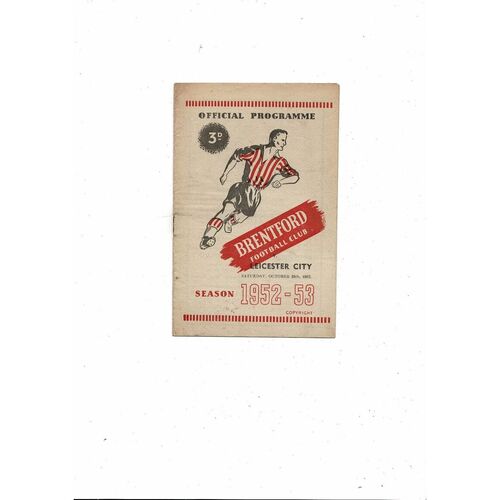 1952/53 Brentford v Leicester City Football Programme