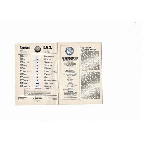 Chelsea v DWS Amsterdam Fairs Cup Football Programme 1968/69