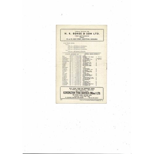 1959/60 Brentford v York City Football Programme