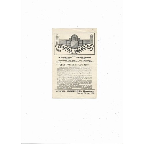 Crystal Palace v International Managers X1 Friendly Football Programme 1955/56