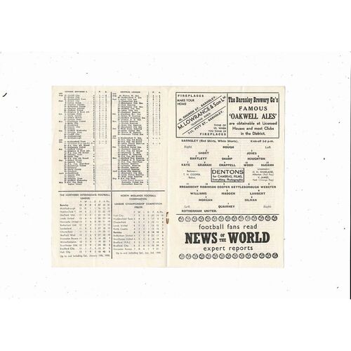 1958/59 Barnsley v Rotherham United Football Programme