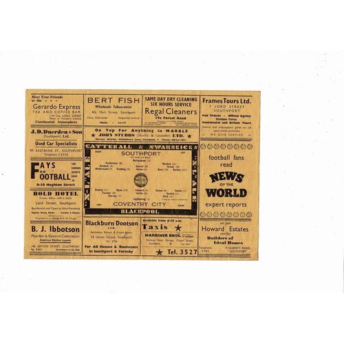 1958/59 Southport v Coventry City Football Programme