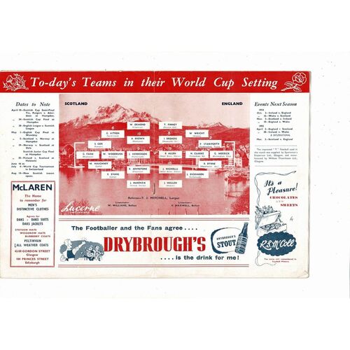1954 Scotland v England Football Programme