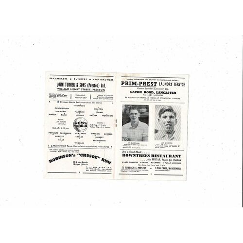 1954/55 Preston v Huddersfield Town Football Programme
