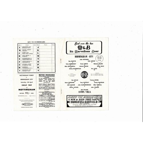 1963/64 Birmingham City v Aston Villa Football Programme