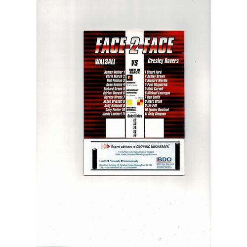 Walsall v Gresley Rovers FA Cup Football Programme 1998/99