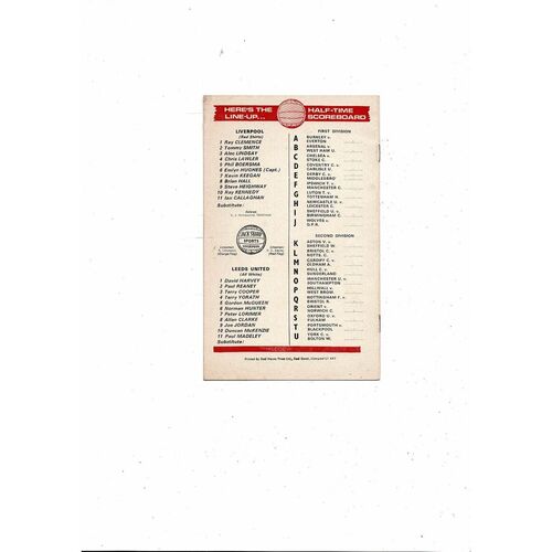 1974/75 Liverpool v Leeds United Football Programme