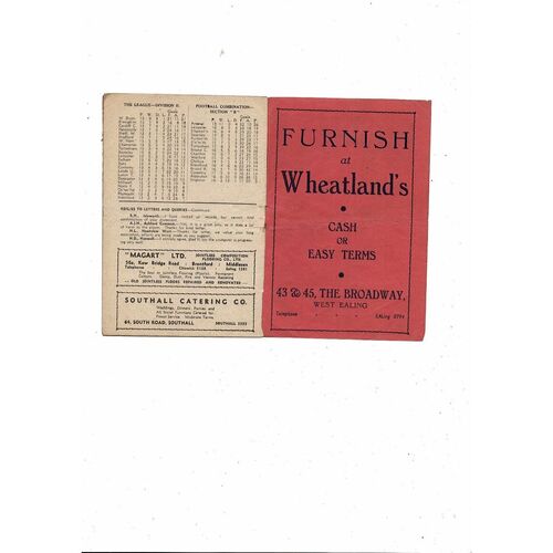 1947/48 Brentford v Sheffield Wednesday Football Programme