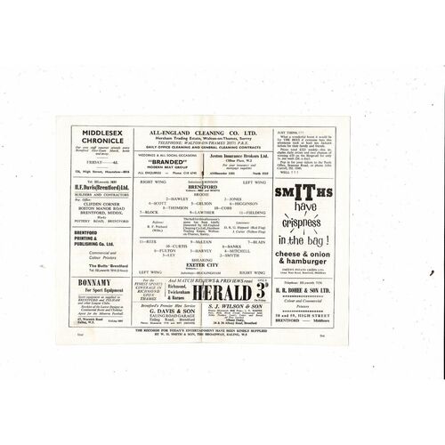 1965/66 Brentford v Exeter City Football Programme