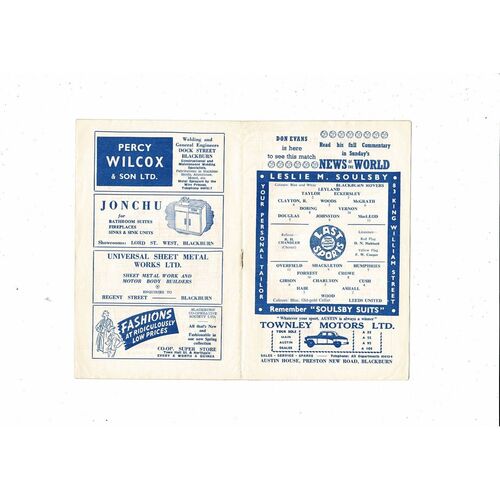 1958/59 Blackburn Rovers v Leeds United Football Programme
