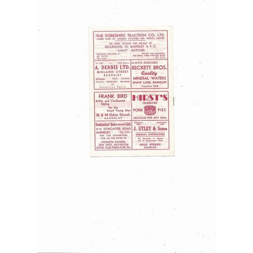1959/60 Barnsley v Mansfield Town Football Programme
