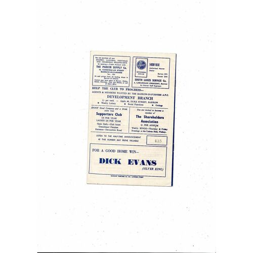 1966/67 Barrow v Crewe Alexandra Football Programme