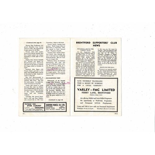 1956/57 Brentford v Swindon Town Football Programme