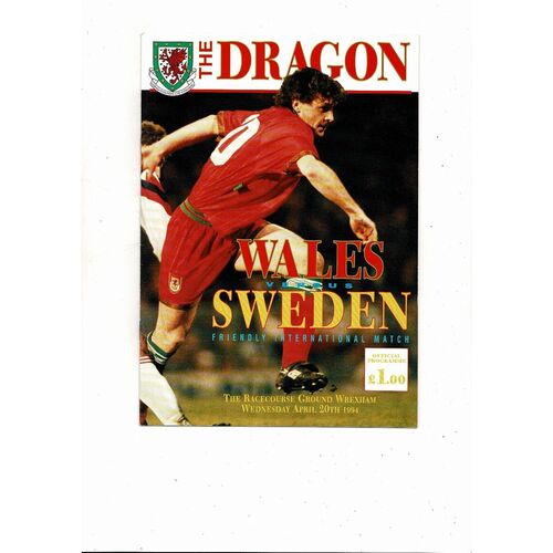 1994 Wales v Sweden International Friendly Football Programme @ Wrexham