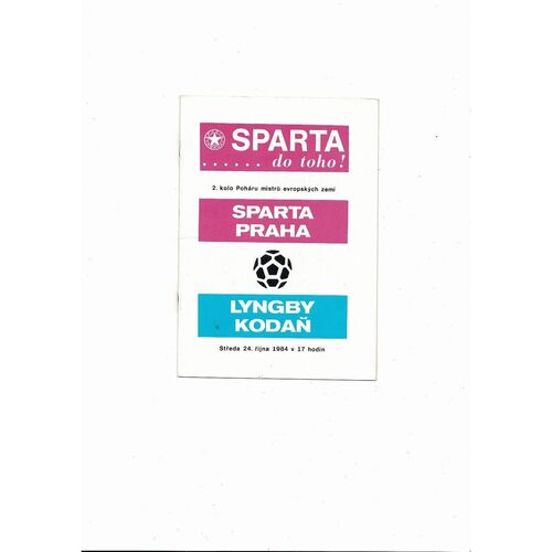Sparta Prague v Lyngby European Cup Football Programme 1984/85