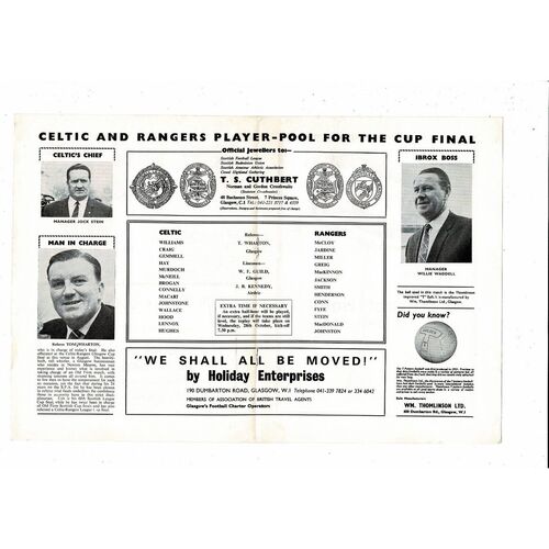 1970 Celtic v Rangers Scottish League Cup Final Football Programme
