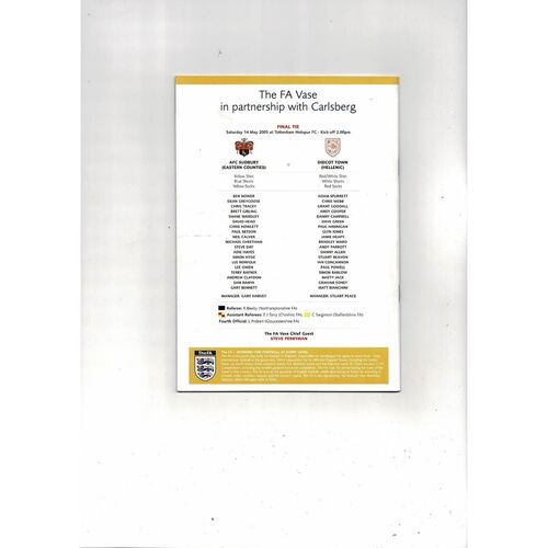 2005 AFC Sudbury v Didcot Town Vase Final Football Programme