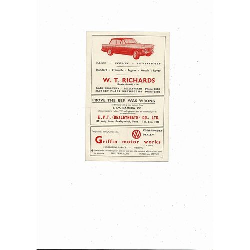 1960/61 Bexleyheath & Welling v Yeovil Southern League Football Programme