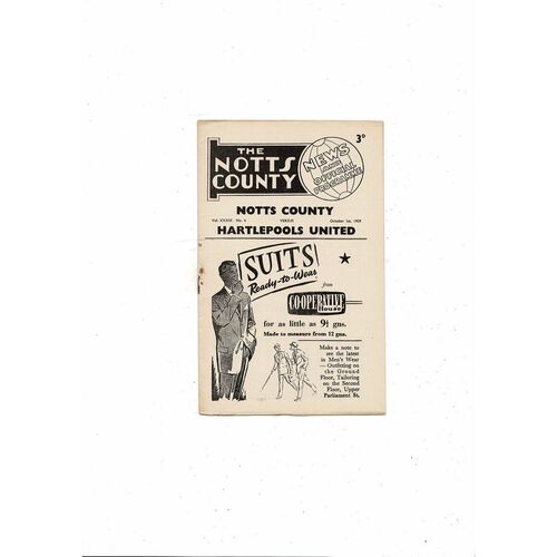 1959/60 Notts County v Hartlepool United Football Programme