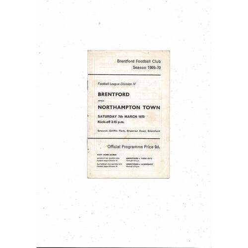 1969/70 Brentford v Northampton Town Football Programme
