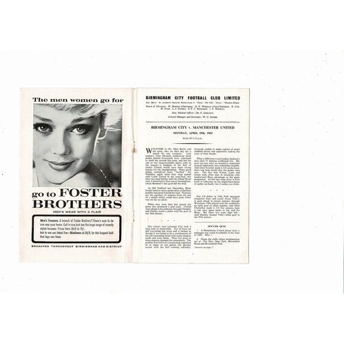 1964/65 Birmingham City v Manchester United Football Programme