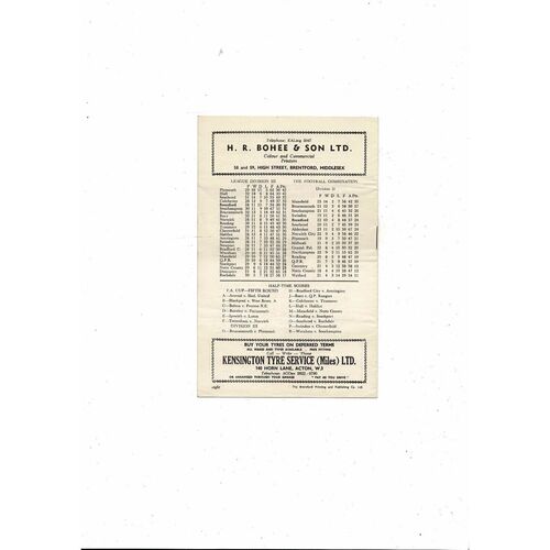 1958/59 Brentford v Newport County Football Programme. Autographed