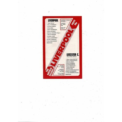 1975/76 Liverpool v Leicester City Football Programme