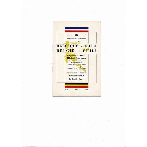 1960 Belgium v Chile International Friendly Football Programme