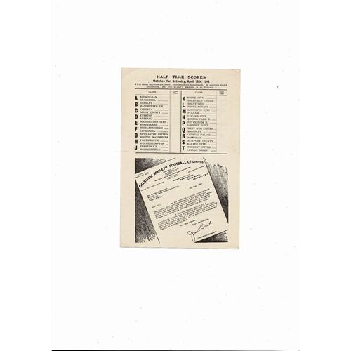 1948/49 Charlton Athletic v Aston Villa Football Programme