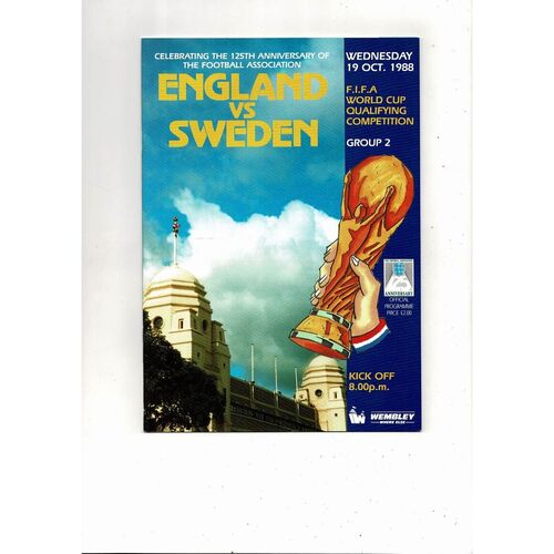 1988 England v Sweden Football Programme