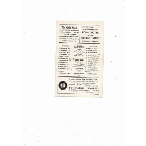 1967/68 Barnsley v Wrexham Football Programme January