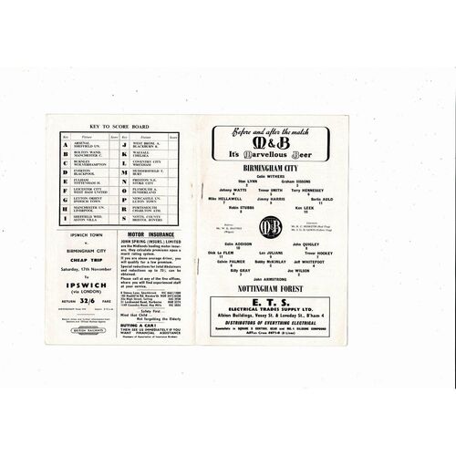 1962/63 Birmingham City v Nottingham Forest Football Programme
