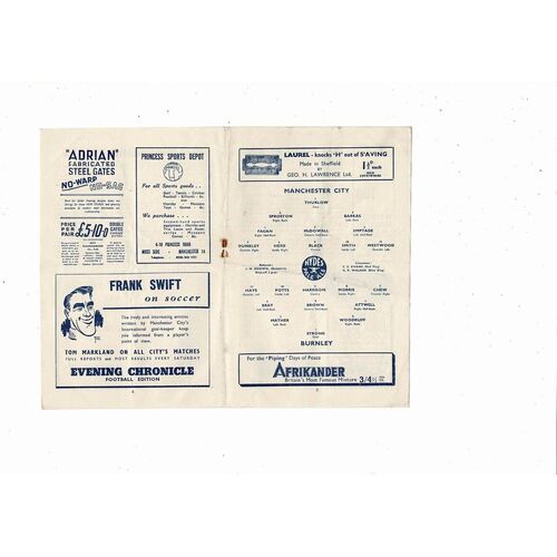 1946/47 Manchester City v Burnley Football Programme
