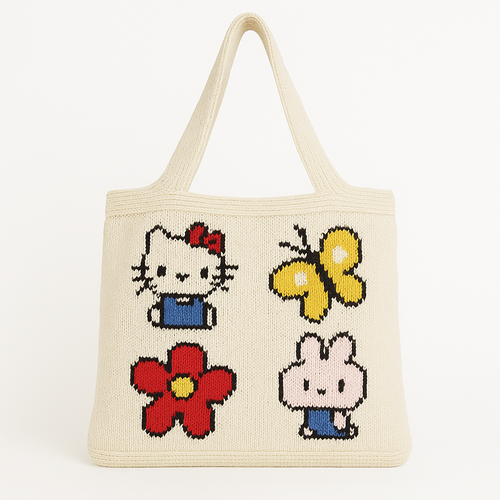 Cute Cartoon Knit Tote Bag