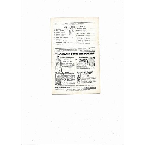 1952/53 Fulham v Huddersfield Town Football Programme