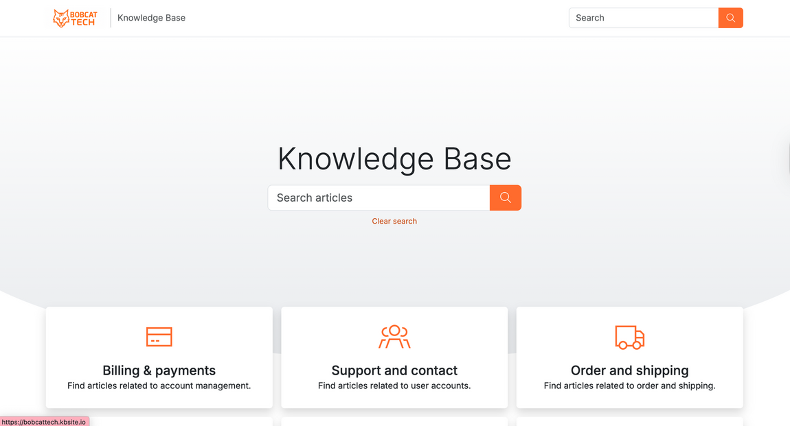 Example Knowledgebase website design for customer support
