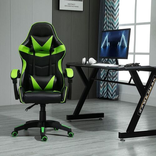 mcc direct Swivel Faux Leather Office Chair Racing Sports Gaming Tilt Computer Desk Chair with Headrest & Lumbar Cushion A
