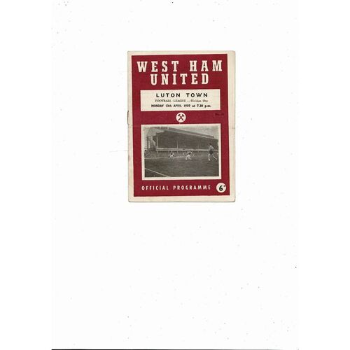 1958/59 West Ham United v Luton Town Football Programme